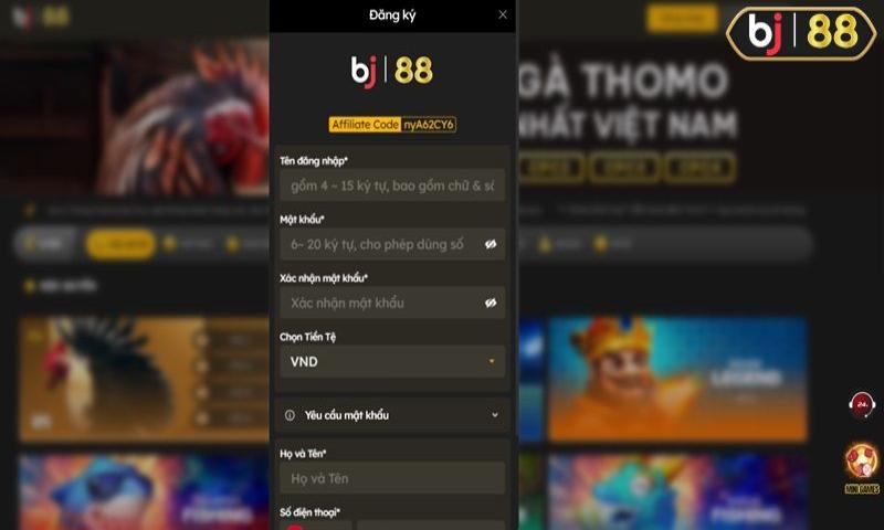 Biểu mẫu đăng ký thành viên Bj88